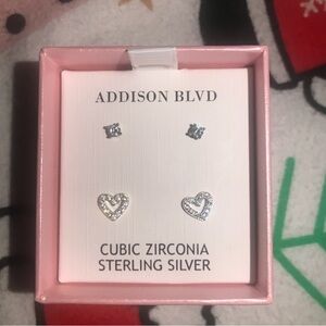 Addison BLVD, 2 sets (pairs) of earrings. Studs & Hearts. NEW!
